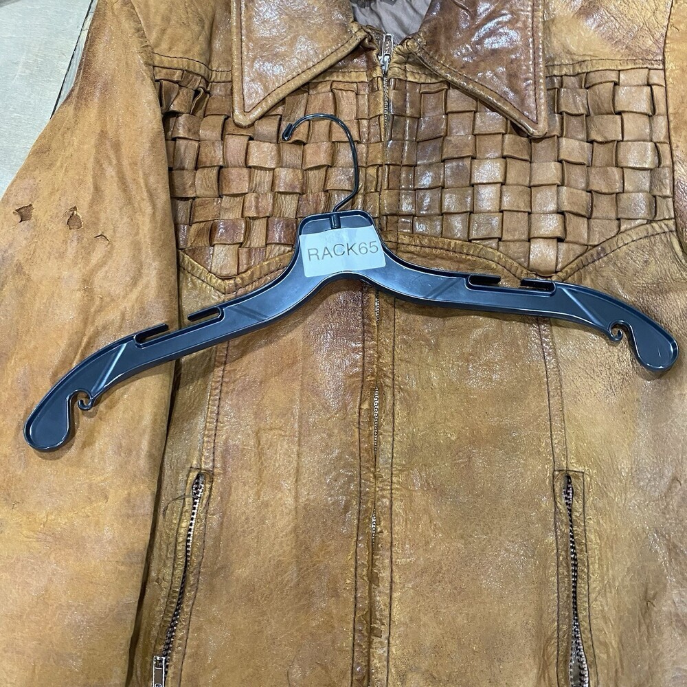 Vintage 70's Bermans Leather Experts Basketweave Brown Leather Jacket Size 38 - Picture 15 of 15